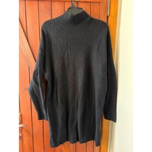 GAP Womens Black Ribbed Knit Mock Neck Long Sleeve Sweater Dress Tunic Small
